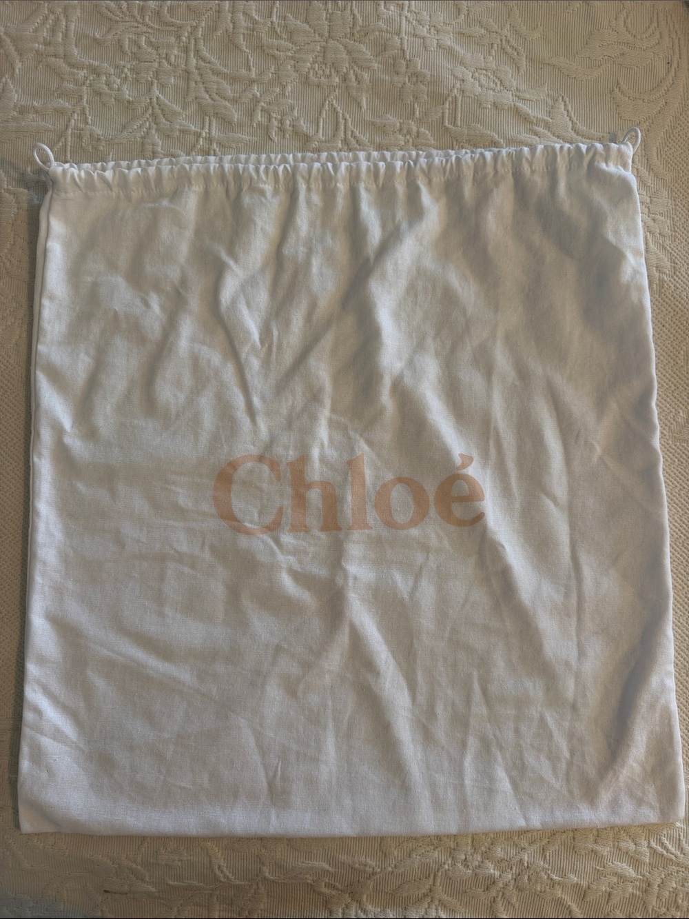 Chloe Large White Pink Flannel Lined Drawstring Dust Bag - Picture 7 of 7